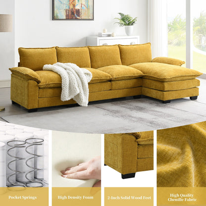 Modern Chenille Sectional Sofa With Double Cushions,Storage Pockets,Upholstered,L-Shaped Cloud Couch With Reversible Chaise