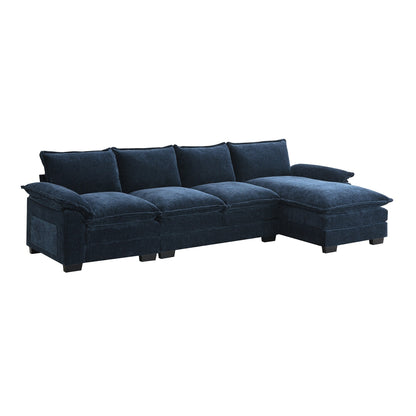 Modern Chenille Sectional Sofa With Double Cushions,Storage Pockets,Upholstered,L-Shaped Cloud Couch With Reversible Chaise