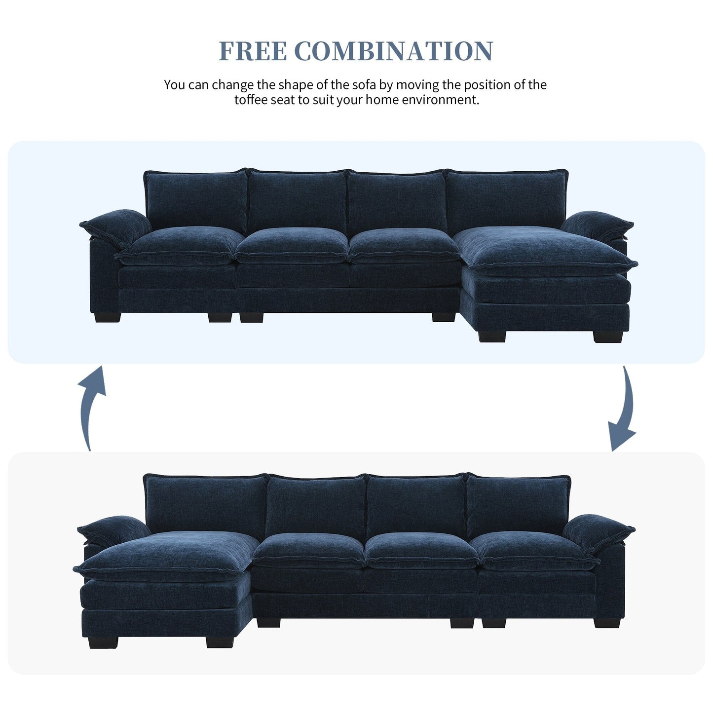 Modern Chenille Sectional Sofa With Double Cushions,Storage Pockets,Upholstered,L-Shaped Cloud Couch With Reversible Chaise