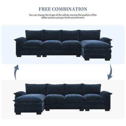 Modern Chenille Sectional Sofa With Double Cushions,Storage Pockets,Upholstered,L-Shaped Cloud Couch With Reversible Chaise