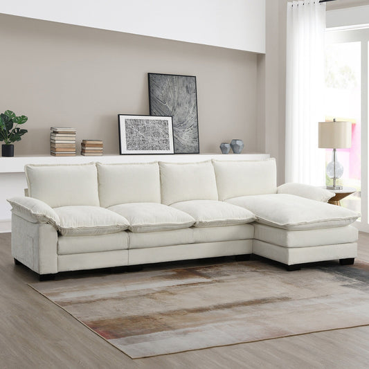 Modern Chenille Sectional Sofa With Double Cushions,Storage Pockets,Upholstered,L-Shaped Cloud Couch With Reversible Chaise