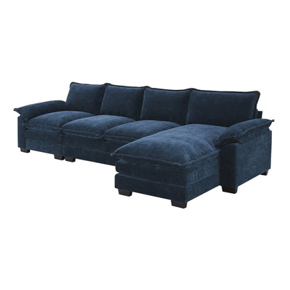 Modern Chenille Sectional Sofa With Double Cushions,Storage Pockets,Upholstered,L-Shaped Cloud Couch With Reversible Chaise