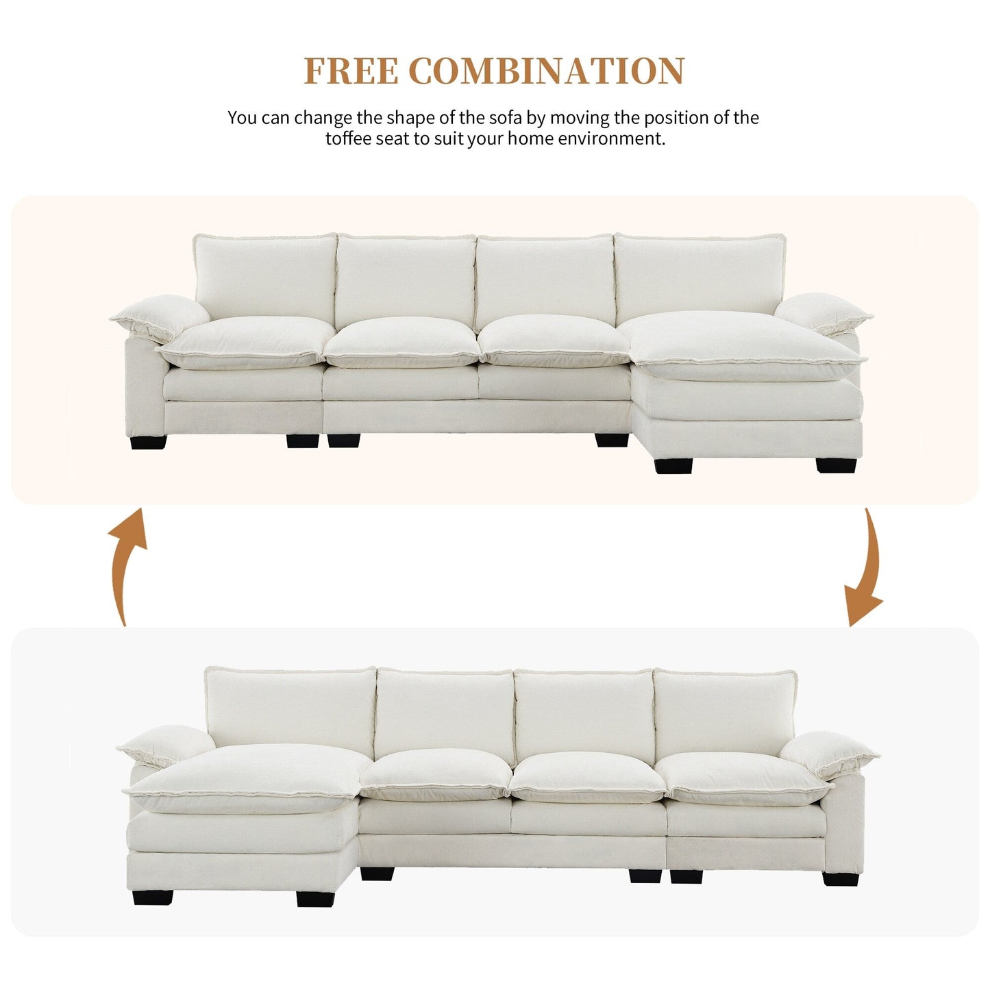 Modern Chenille Sectional Sofa With Double Cushions,Storage Pockets,Upholstered,L-Shaped Cloud Couch With Reversible Chaise