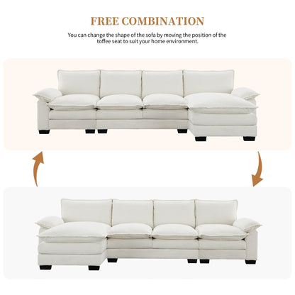 Modern Chenille Sectional Sofa With Double Cushions,Storage Pockets,Upholstered,L-Shaped Cloud Couch With Reversible Chaise