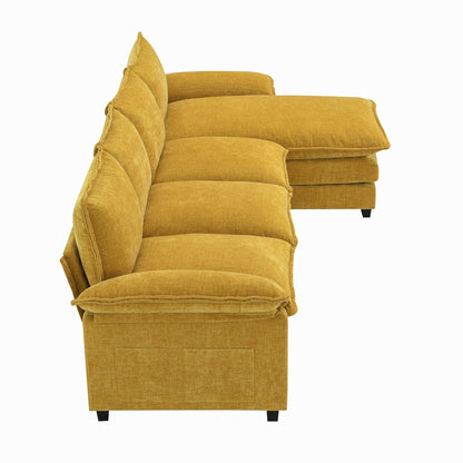 Modern Chenille Sectional Sofa With Double Cushions,Storage Pockets,Upholstered,L-Shaped Cloud Couch With Reversible Chaise
