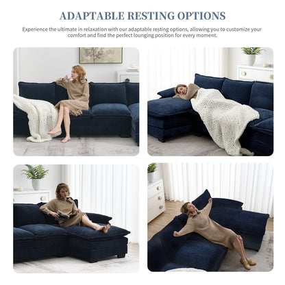 Modern Chenille Sectional Sofa With Double Cushions,Storage Pockets,Upholstered,L-Shaped Cloud Couch With Reversible Chaise