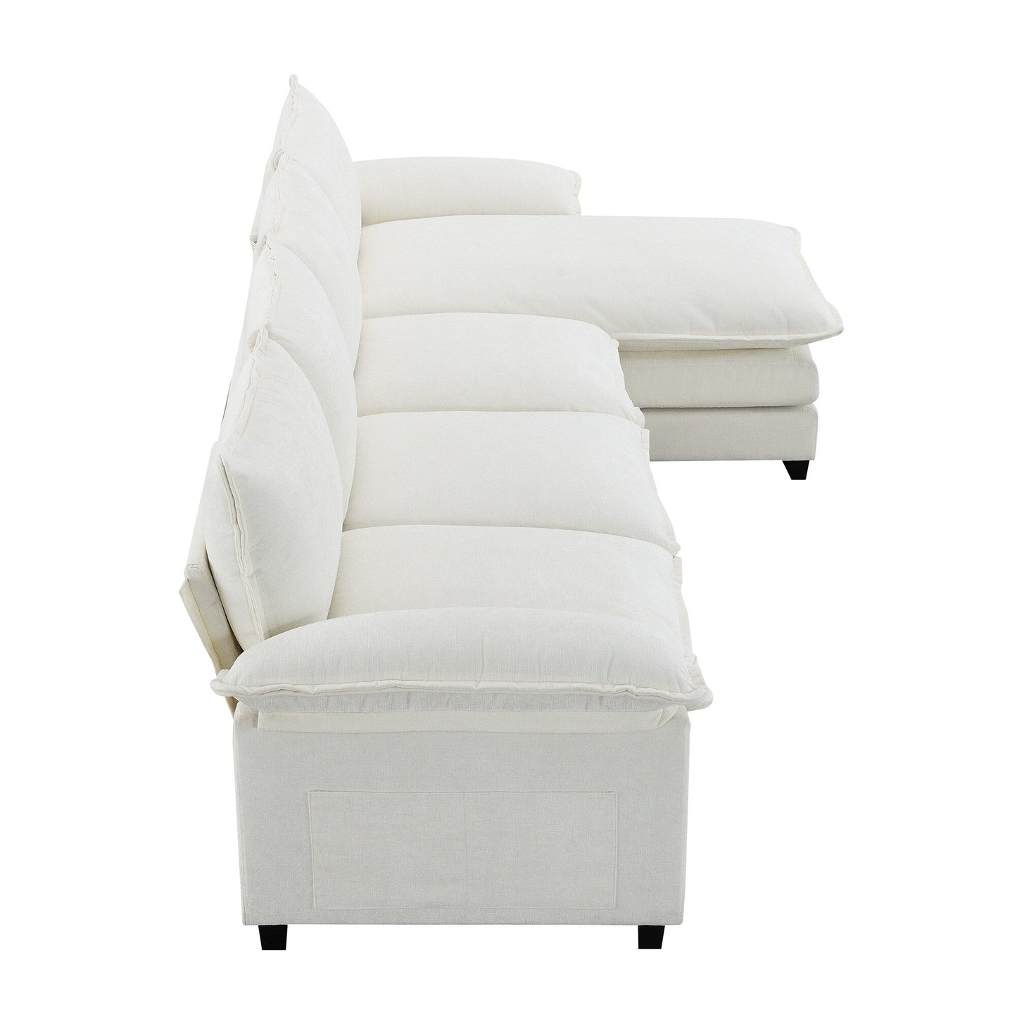 Modern Chenille Sectional Sofa With Double Cushions,Storage Pockets,Upholstered,L-Shaped Cloud Couch With Reversible Chaise