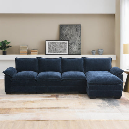 Modern Chenille Sectional Sofa With Double Cushions,Storage Pockets,Upholstered,L-Shaped Cloud Couch With Reversible Chaise