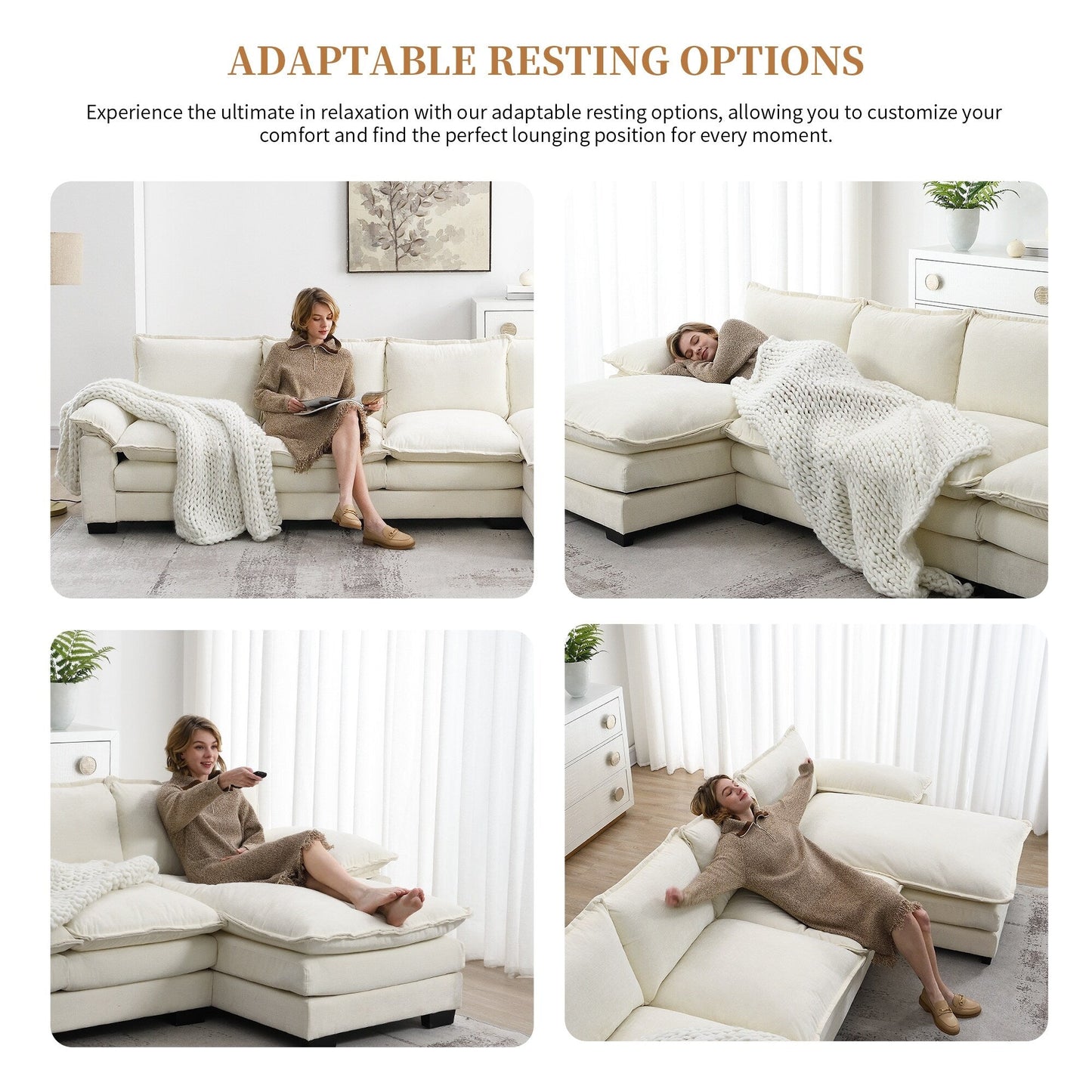 Modern Chenille Sectional Sofa With Double Cushions,Storage Pockets,Upholstered,L-Shaped Cloud Couch With Reversible Chaise