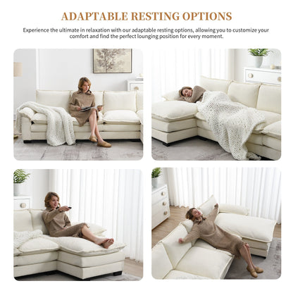 Modern Chenille Sectional Sofa With Double Cushions,Storage Pockets,Upholstered,L-Shaped Cloud Couch With Reversible Chaise