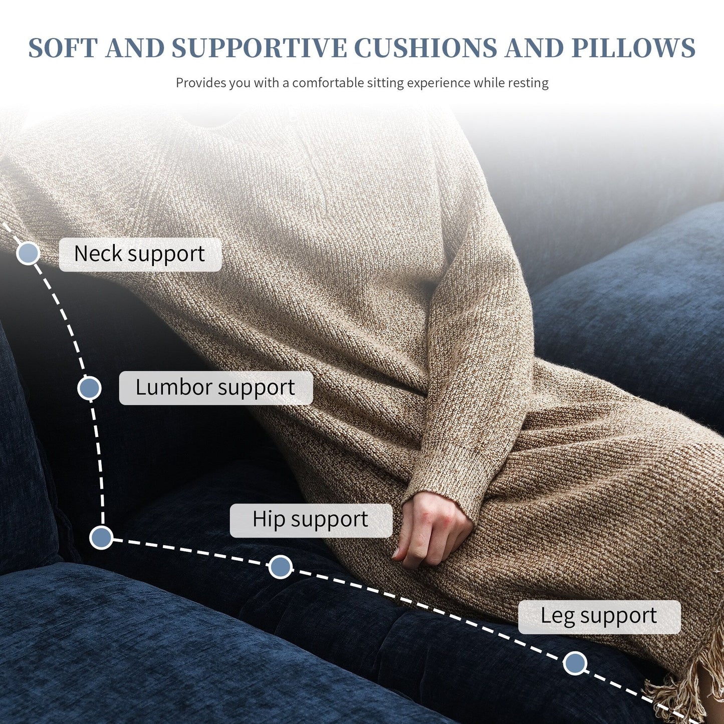 Modern Chenille Sectional Sofa With Double Cushions,Storage Pockets,Upholstered,L-Shaped Cloud Couch With Reversible Chaise