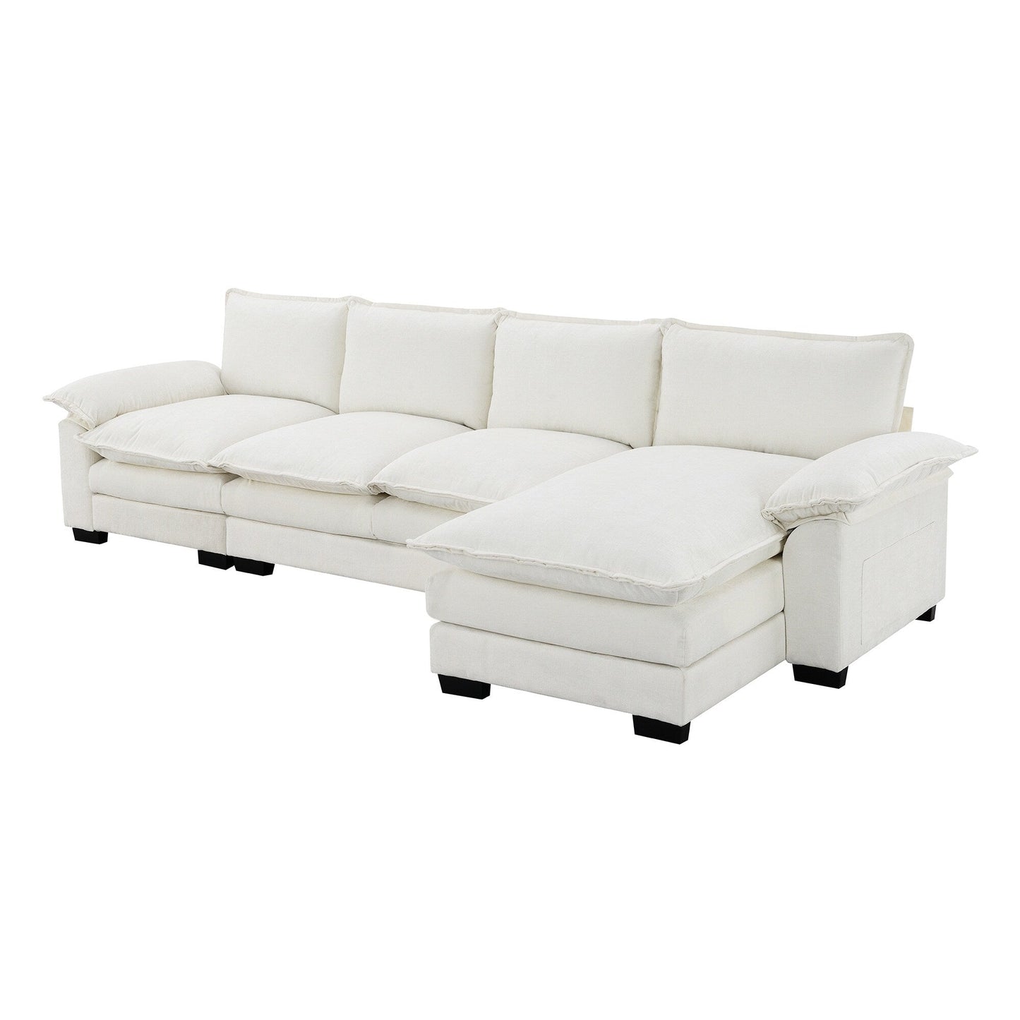 Modern Chenille Sectional Sofa With Double Cushions,Storage Pockets,Upholstered,L-Shaped Cloud Couch With Reversible Chaise