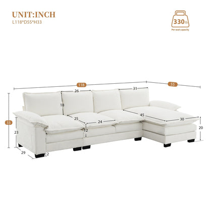 Modern Chenille Sectional Sofa With Double Cushions,Storage Pockets,Upholstered,L-Shaped Cloud Couch With Reversible Chaise