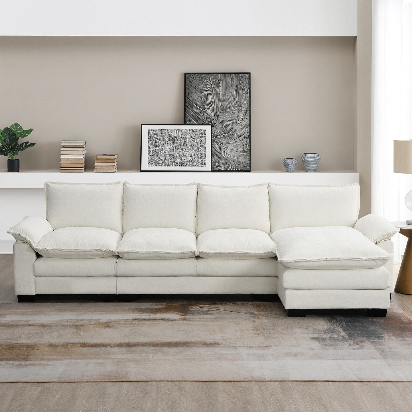 Modern Chenille Sectional Sofa With Double Cushions,Storage Pockets,Upholstered,L-Shaped Cloud Couch With Reversible Chaise