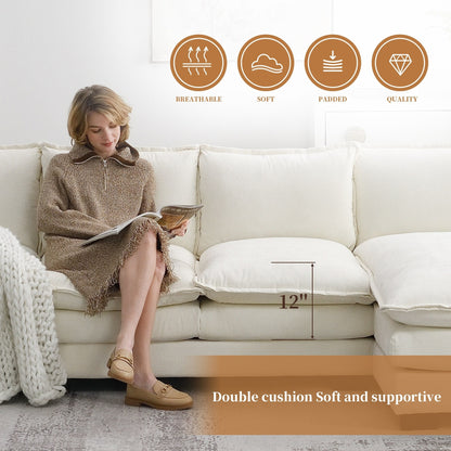 Modern Chenille Sectional Sofa With Double Cushions,Storage Pockets,Upholstered,L-Shaped Cloud Couch With Reversible Chaise