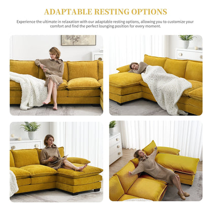 Modern Chenille Sectional Sofa With Double Cushions,Storage Pockets,Upholstered,L-Shaped Cloud Couch With Reversible Chaise