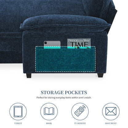 Modern Chenille Sectional Sofa With Double Cushions,Storage Pockets,Upholstered,L-Shaped Cloud Couch With Reversible Chaise