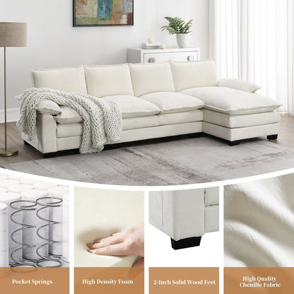 Modern Chenille Sectional Sofa With Double Cushions,Storage Pockets,Upholstered,L-Shaped Cloud Couch With Reversible Chaise