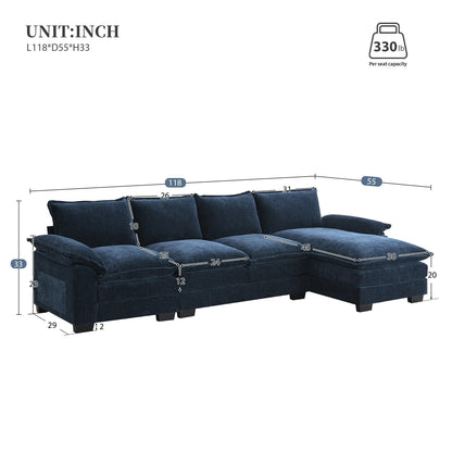 Modern Chenille Sectional Sofa With Double Cushions,Storage Pockets,Upholstered,L-Shaped Cloud Couch With Reversible Chaise