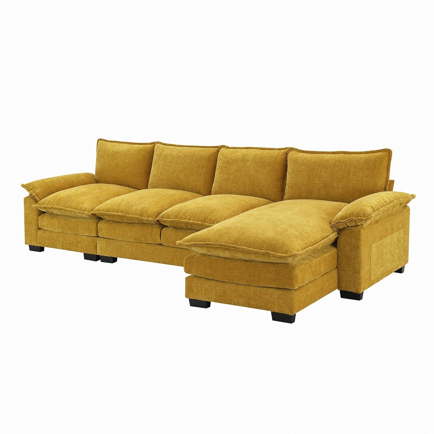 Modern Chenille Sectional Sofa With Double Cushions,Storage Pockets,Upholstered,L-Shaped Cloud Couch With Reversible Chaise