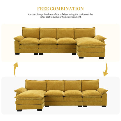 Modern Chenille Sectional Sofa With Double Cushions,Storage Pockets,Upholstered,L-Shaped Cloud Couch With Reversible Chaise
