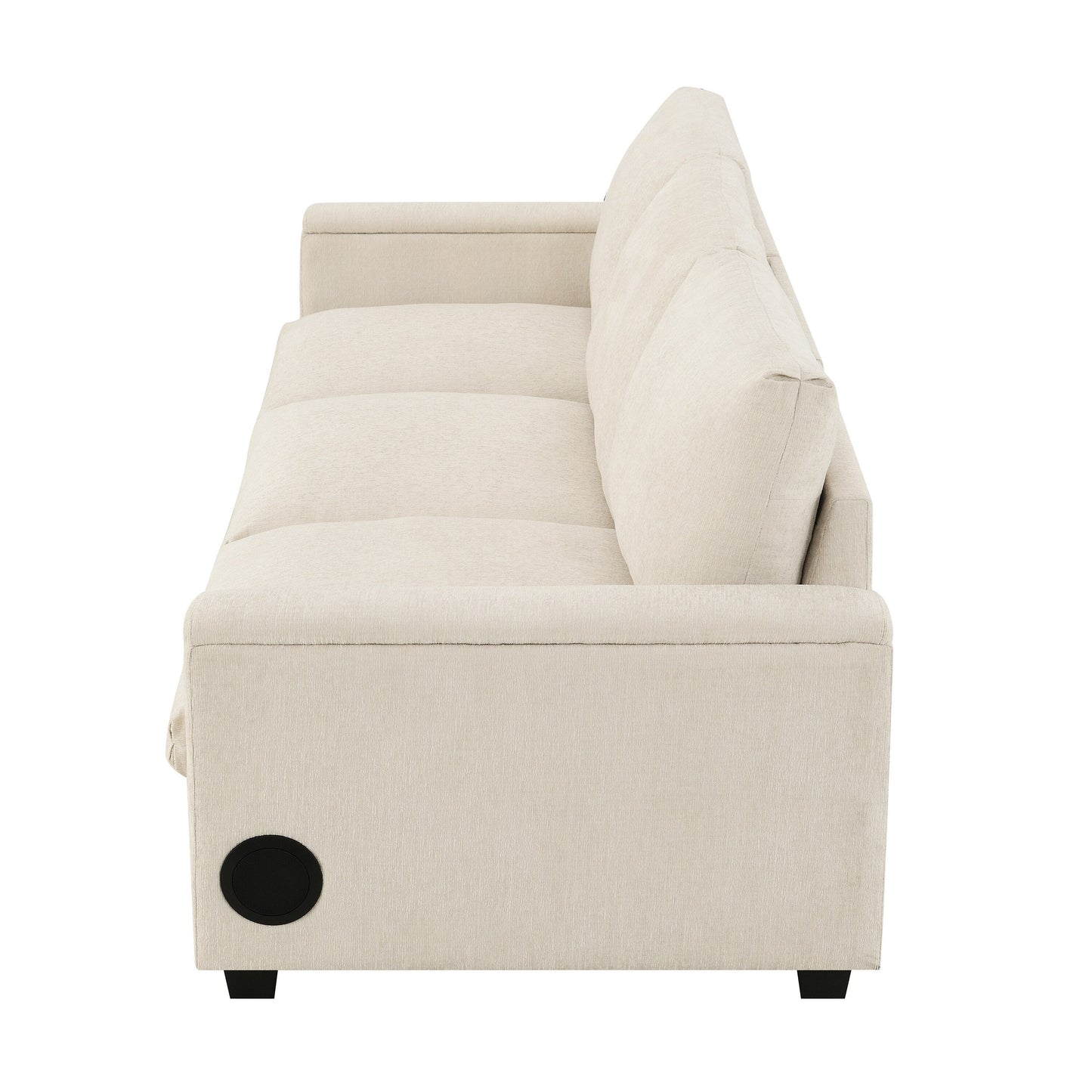 Modern Chenille Sectional Sofa with Fold-Down Table, Bluetooth Speakers, USB Charger, Cup Holders and Hidden Armrest Storage