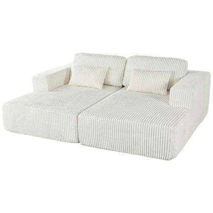 Modern Convertible Corduroy Loveseat Sofa Bed Wide Armrest Sofa with 2 Pillows for Living Room Apartment