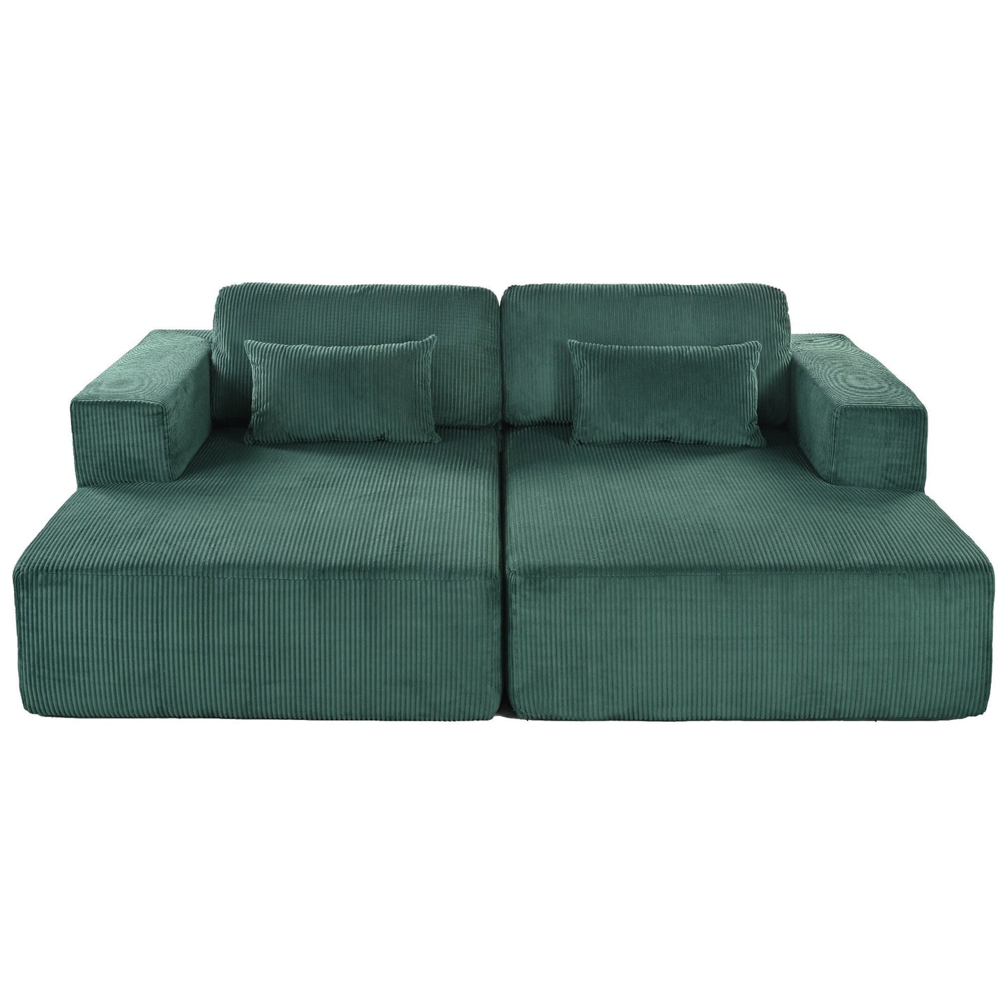 Modern Convertible Corduroy Loveseat Sofa Bed Wide Armrest Sofa with 2 Pillows for Living Room Apartment