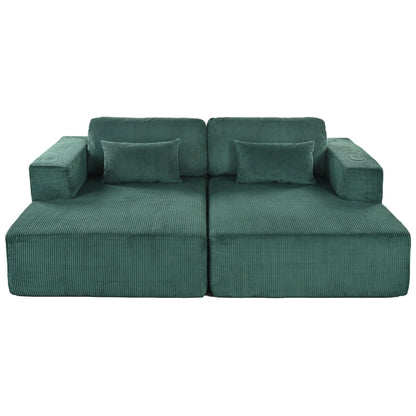 Modern Convertible Corduroy Loveseat Sofa Bed Wide Armrest Sofa with 2 Pillows for Living Room Apartment