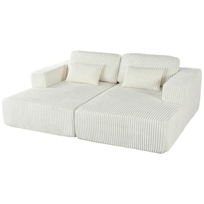 Modern Convertible Corduroy Loveseat Sofa Bed Wide Armrest Sofa with 2 Pillows for Living Room Apartment
