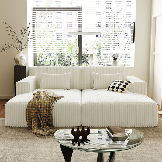 Modern Convertible Corduroy Loveseat Sofa Bed Wide Armrest Sofa with 2 Pillows for Living Room Apartment
