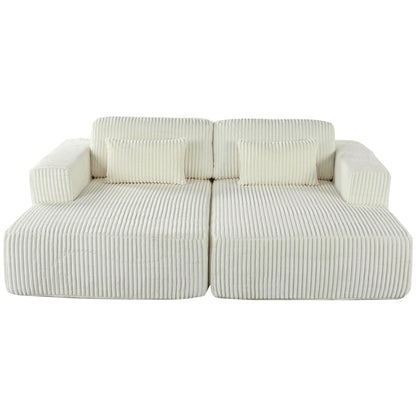 Modern Convertible Corduroy Loveseat Sofa Bed Wide Armrest Sofa with 2 Pillows for Living Room Apartment