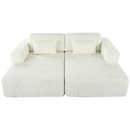 Modern Convertible Corduroy Loveseat Sofa Bed Wide Armrest Sofa with 2 Pillows for Living Room Apartment