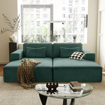 Modern Convertible Corduroy Loveseat Sofa Bed Wide Armrest Sofa with 2 Pillows for Living Room Apartment