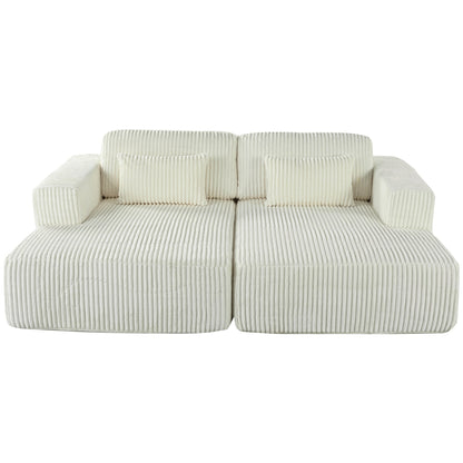 Modern Convertible Corduroy Loveseat Sofa Bed Wide Armrest Sofa with 2 Pillows for Living Room Apartment