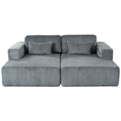 Modern Convertible Corduroy Loveseat Sofa Bed Wide Armrest Sofa with 2 Pillows for Living Room Apartment