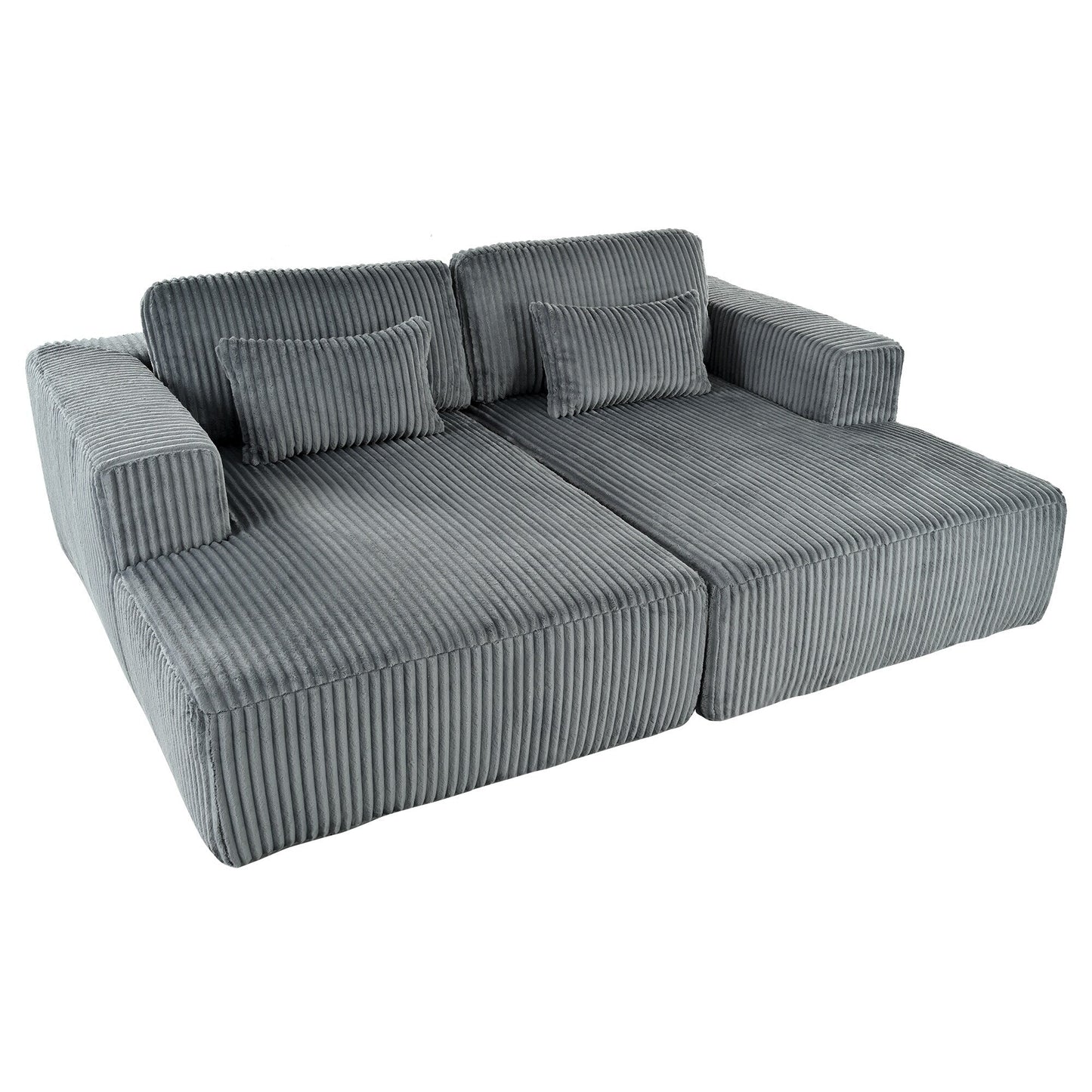 Modern Convertible Corduroy Loveseat Sofa Bed Wide Armrest Sofa with 2 Pillows for Living Room Apartment