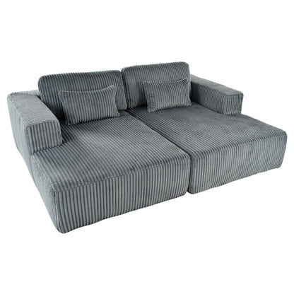 Modern Convertible Corduroy Loveseat Sofa Bed Wide Armrest Sofa with 2 Pillows for Living Room Apartment