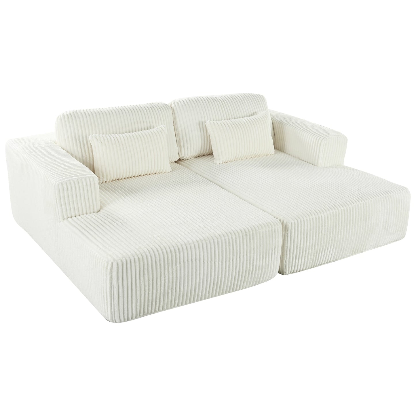 Modern Convertible Corduroy Loveseat Sofa Bed Wide Armrest Sofa with 2 Pillows for Living Room Apartment