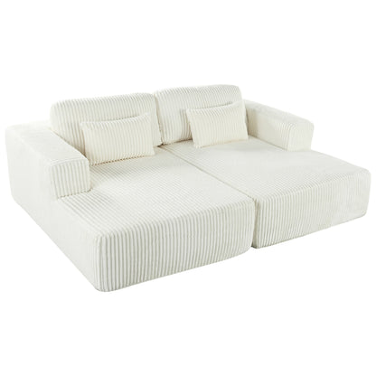 Modern Convertible Corduroy Loveseat Sofa Bed Wide Armrest Sofa with 2 Pillows for Living Room Apartment