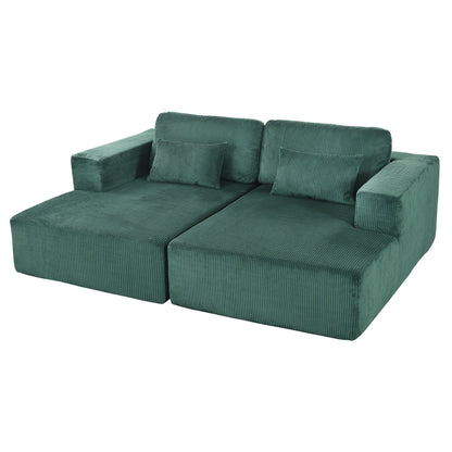 Modern Convertible Corduroy Loveseat Sofa Bed Wide Armrest Sofa with 2 Pillows for Living Room Apartment