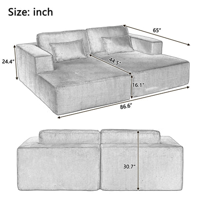 Modern Convertible Corduroy Loveseat Sofa Bed Wide Armrest Sofa with 2 Pillows for Living Room Apartment