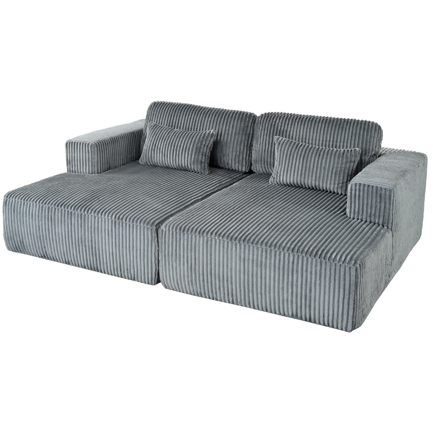 Modern Convertible Corduroy Loveseat Sofa Bed Wide Armrest Sofa with 2 Pillows for Living Room Apartment