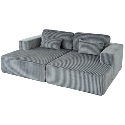 Modern Convertible Corduroy Loveseat Sofa Bed Wide Armrest Sofa with 2 Pillows for Living Room Apartment