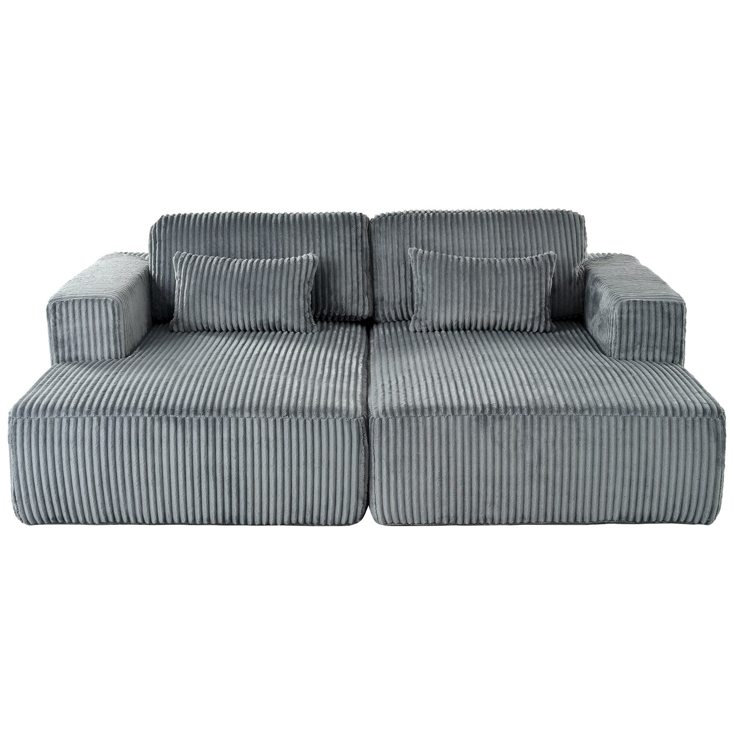 Modern Convertible Corduroy Loveseat Sofa Bed Wide Armrest Sofa with 2 Pillows for Living Room Apartment