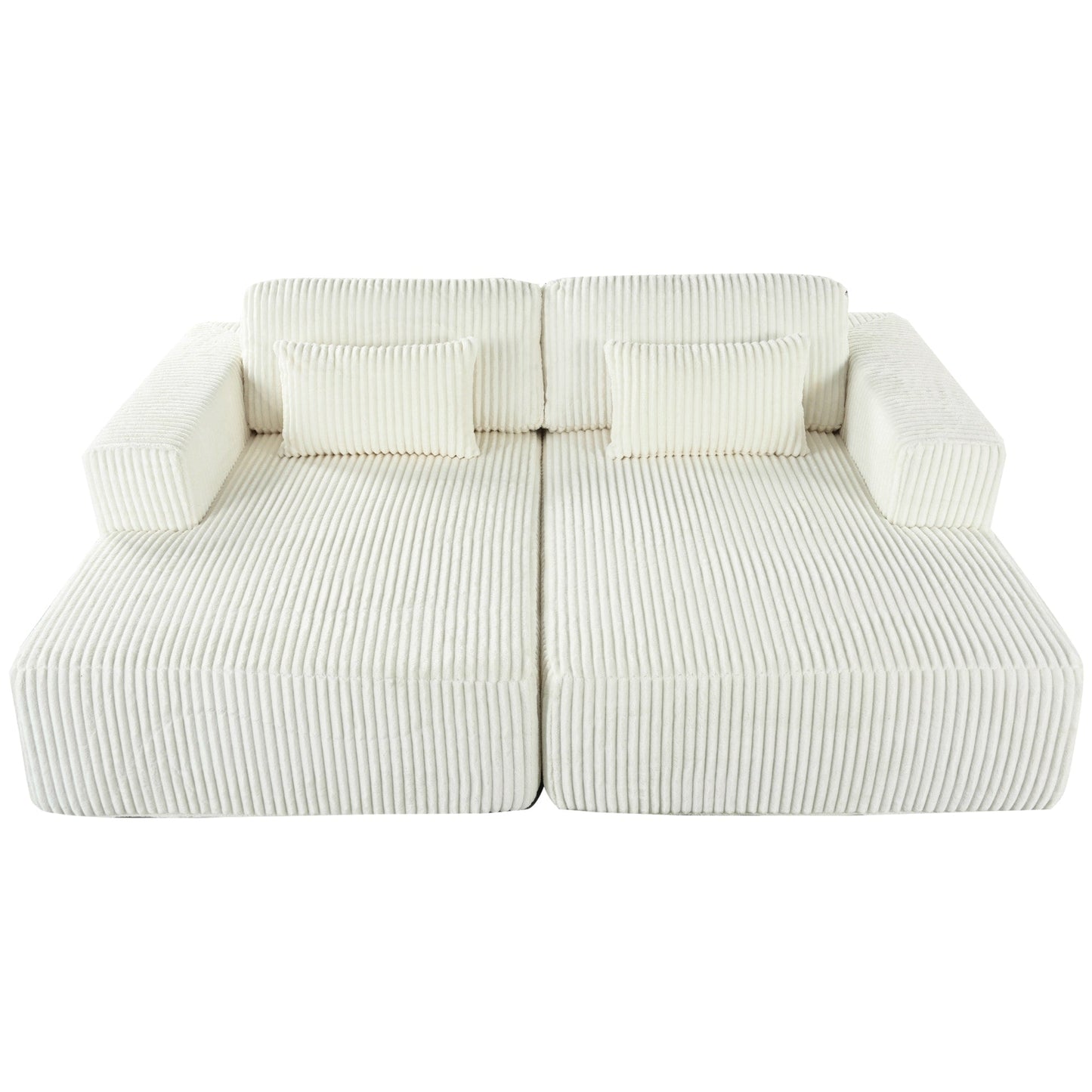 Modern Convertible Corduroy Loveseat Sofa Bed Wide Armrest Sofa with 2 Pillows for Living Room Apartment