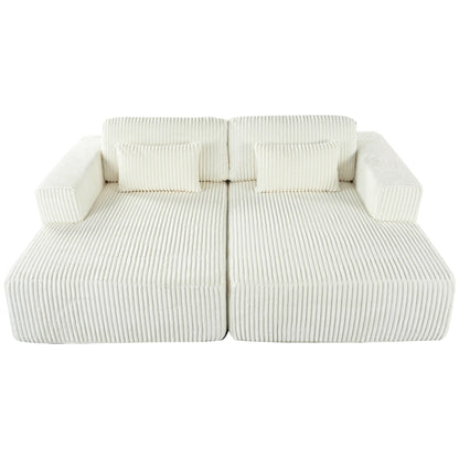 Modern Convertible Corduroy Loveseat Sofa Bed Wide Armrest Sofa with 2 Pillows for Living Room Apartment