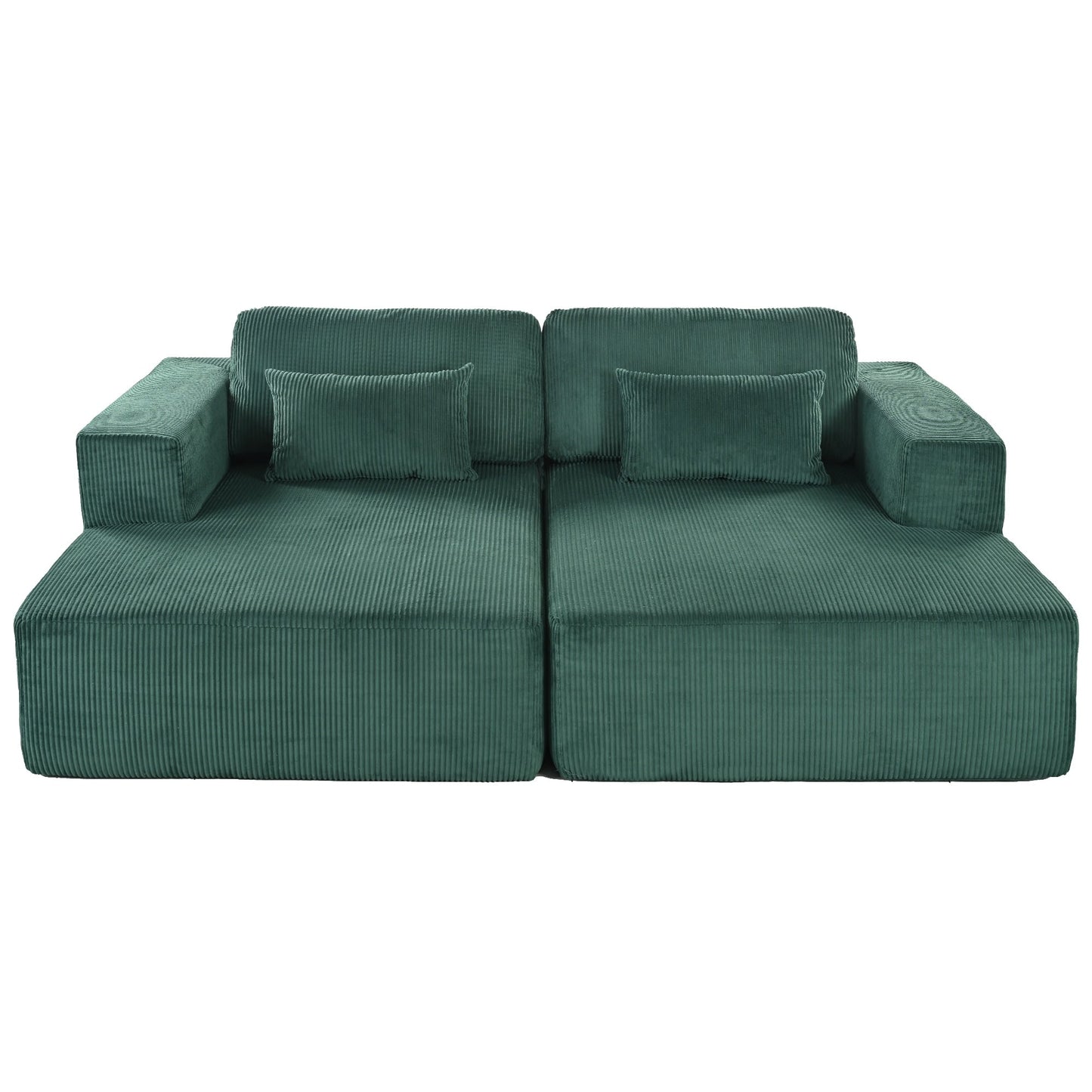 Modern Convertible Corduroy Loveseat Sofa Bed Wide Armrest Sofa with 2 Pillows for Living Room Apartment