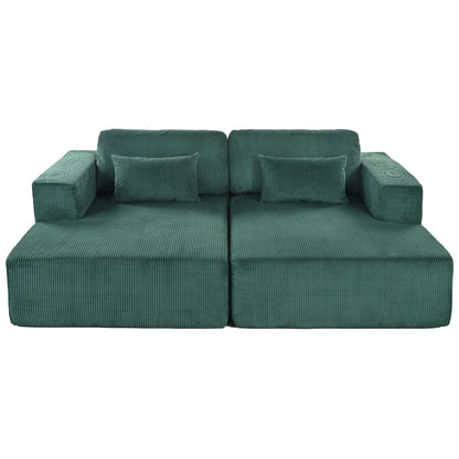 Modern Convertible Corduroy Loveseat Sofa Bed Wide Armrest Sofa with 2 Pillows for Living Room Apartment