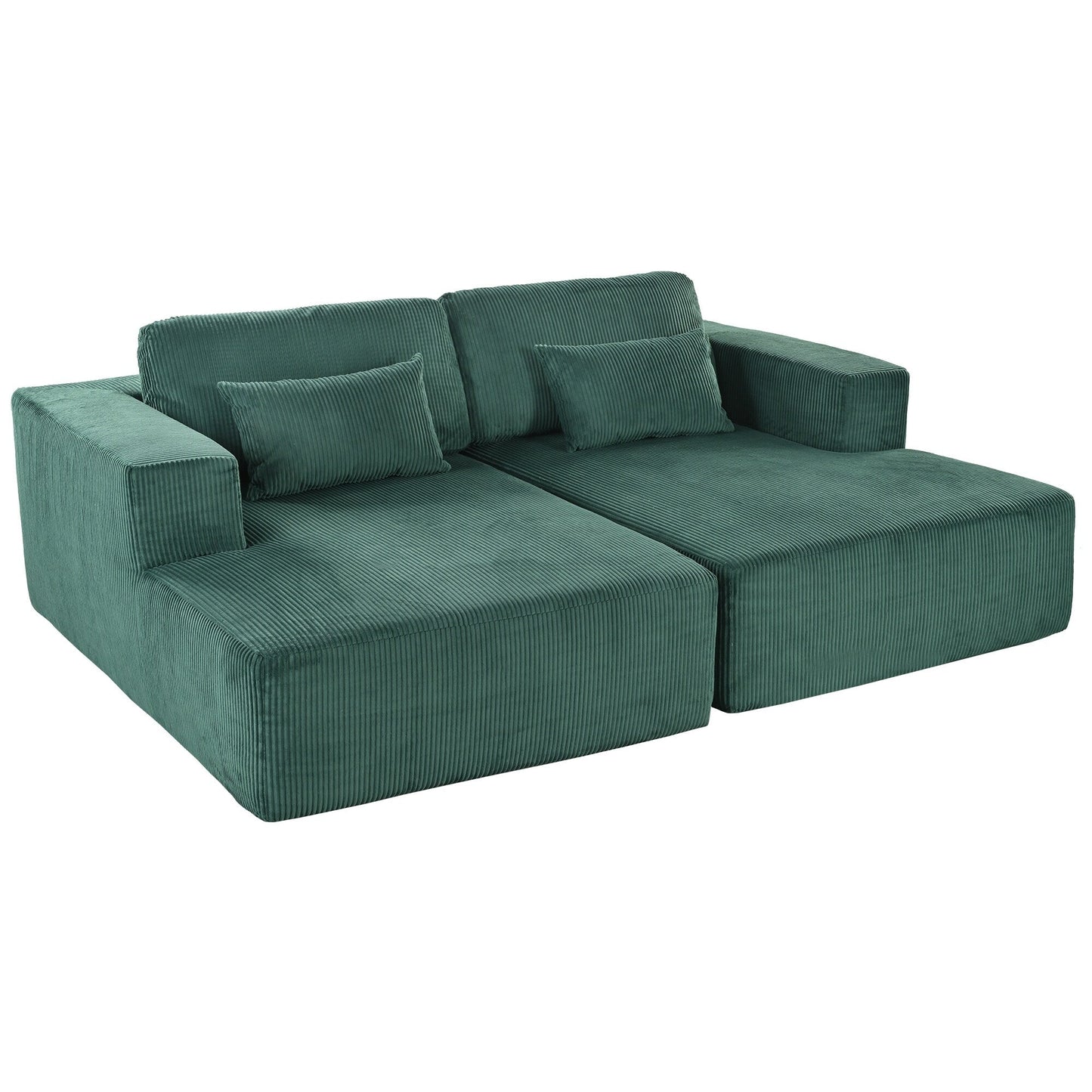 Modern Convertible Corduroy Loveseat Sofa Bed Wide Armrest Sofa with 2 Pillows for Living Room Apartment